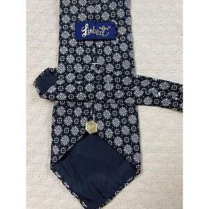Liebert Foulard Tie Wide Vintage 60s 70s MCM Abstract | Navy Silver | 56"L 4.5"W